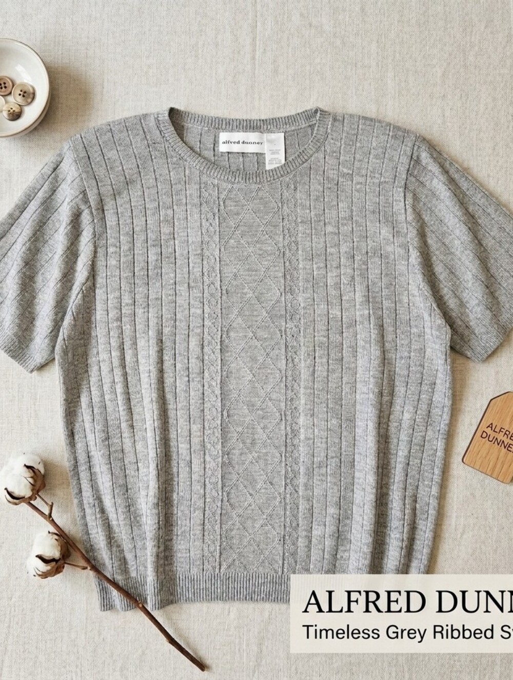 Alfred Dunner VTG 90's Gray Cable Knit Short Sleeve Sweater Pullover Top Size L